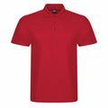 The RX105, a plain red polo shirt from ProRTX, is displayed against a white background. The shirt features a collar and three buttons down the front.