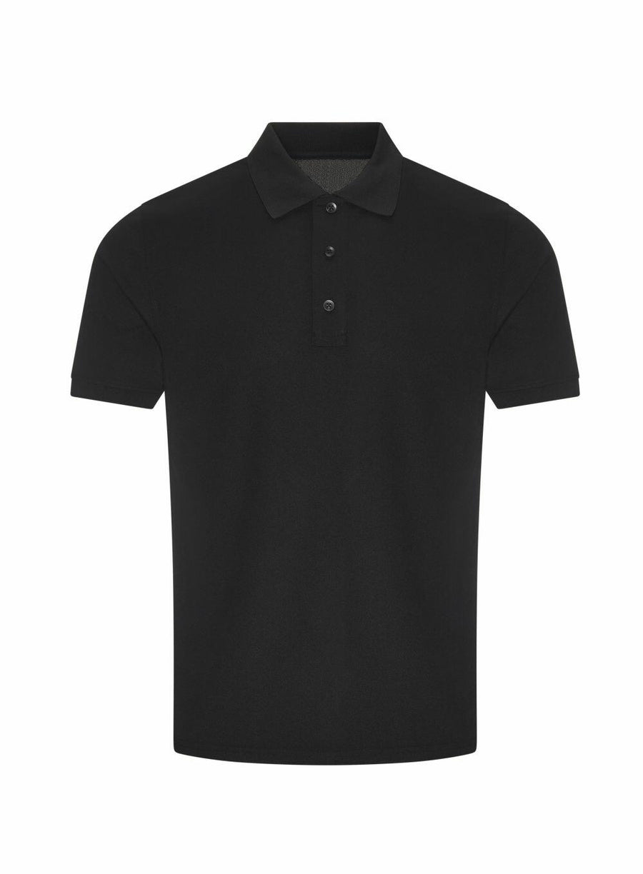 A plain black RX109 short-sleeve polo shirt by ProRTX, featuring a three-button collar.