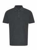 ProRTX's RX109 is a black polo shirt featuring short sleeves and a three-button placket, showcased against a white backdrop.