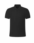 The RX110 by ProRTX is a plain black polo shirt featuring a collar and short sleeves, displayed against a white background.