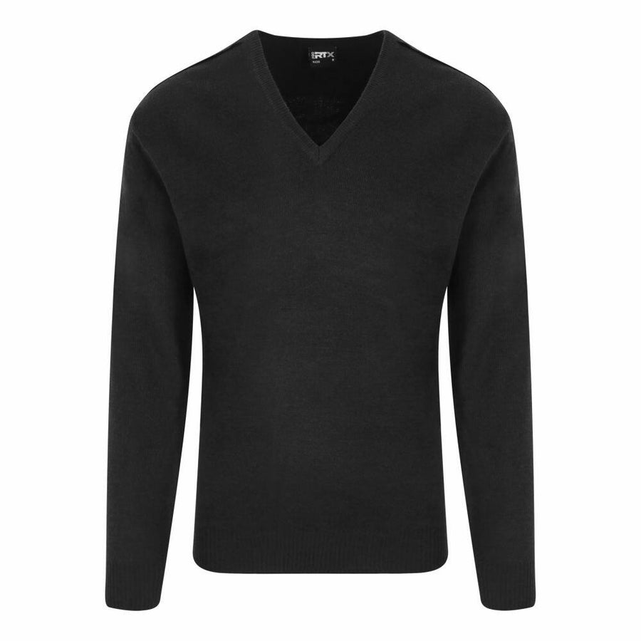 ProRTX RX200 black V-neck sweater with long sleeves, displayed against a white background.