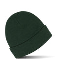 A dark green Beanies knitted beanie with a folded cuff is shown on a white background, casting a faint shadow.