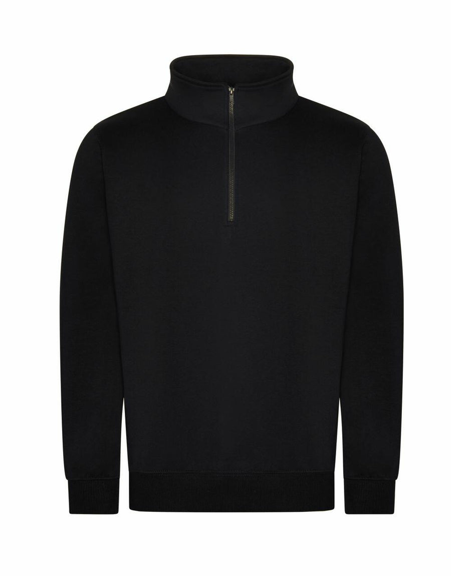 RX305 by ProRTX is a black quarter-zip pullover featuring long sleeves and ribbed cuffs.