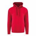 ProRTX's RX350 is a plain red hoodie featuring a front pocket and hood drawstrings, showcased against a white background.