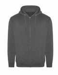 ProRTX RX351 gray zip-up hoodie featuring front pockets and a drawstring hood, displayed from the front.