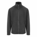 The RX402 by ProRTX is a plain black fleece jacket featuring a front zipper and two side pockets, displayed against a white background.