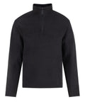 The Fleece is a plain black long-sleeve jumper featuring a high collar and quarter-zip front, shown on a white background.