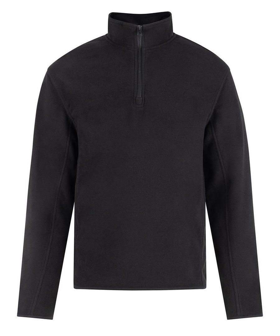 The Fleece is a plain black long-sleeve jumper featuring a high collar and quarter-zip front, shown on a white background.