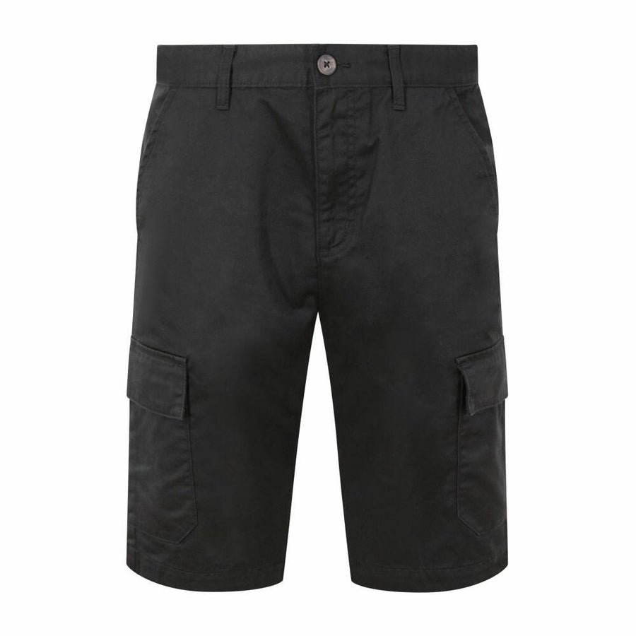 ProRTX's RX605 cargo shorts in black, featuring side pockets and a button closure at the waist.