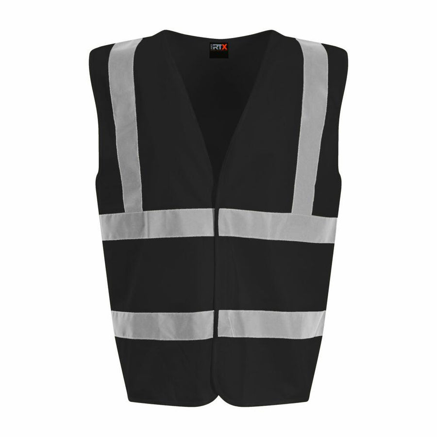 ProRTX RX700 safety vest in black with reflective silver stripes.