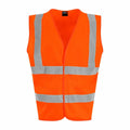 ProRTX RX700 bright orange safety vest with gray reflective stripes, front view.