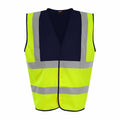 The RX700 high-visibility safety vest by ProRTX, featuring a vibrant yellow hue and gray reflective stripes across the chest and shoulders, is designed for enhanced visibility in low-light conditions. Displayed against a plain white background, the vest includes a front opening for easy wear.