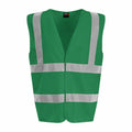 A RX700 safety vest by ProRTX featuring a green color with reflective silver stripes across the front and shoulders, displayed on a plain white background.