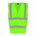 The ProRTX RX700, a vibrant neon green safety vest featuring gray reflective stripes that run vertically along the shoulders and horizontally across the chest and waist, is showcased against a plain white background.