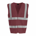 A ProRTX RX700 safety vest in maroon featuring reflective silver stripes on the front.