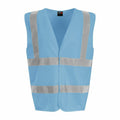 The ProRTX RX700 is a sleeveless safety vest featuring grey reflective stripes across the chest and shoulders, shown on a white background with an open front design.