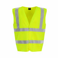 The ProRTX RX70J is a fluorescent yellow safety vest featuring reflective silver stripes across the front and shoulders.