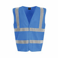 The ProRTX RX70J is a blue safety vest featuring reflective silver stripes on the front, designed for visibility and protection.