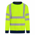A bright yellow ProRTX RX730 safety sweatshirt featuring reflective gray stripes across the chest, sleeves, and shoulders.