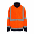 The RX750 high-visibility jacket by ProRTX is a bright orange color featuring reflective silver stripes on the front, sleeves, and hem.