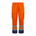 ProRTX's RX760 pants in bright orange, featuring grey reflective stripes and navy blue bottoms.