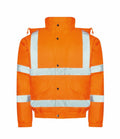 Front view of the RX770 by ProRTX, a bright orange reflective safety jacket featuring silver horizontal and vertical stripes.