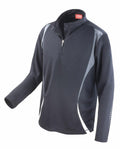 The Spiro S178X is a black and gray long-sleeve athletic pullover featuring a quarter zip and contrasting stripes on the sleeves.