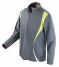 The Spiro S178X features a gray athletic jacket with yellow accents and a quarter-zip design, showcased on a white background.