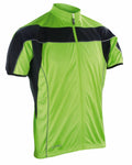 A Spiro S188M cycling jersey in green and black featuring short sleeves and a front zipper.