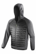 The Spiro S268M features a gray hooded jacket with a quilted front panel, long sleeves, and a full-length zipper.