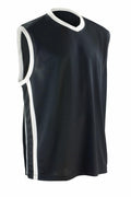 Spiro's S278M is a black sleeveless sports jersey featuring white trim along the sides and neck.