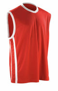 A Spiro S278M sleeveless sports jersey in red, featuring white trim on the sides and collar.