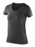 The Spiro S280F is a plain black short-sleeve T-shirt, displayed on a white background.