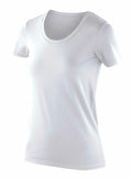 A Spiro S280F short-sleeve T-shirt is displayed on a mannequin, featuring a round neckline and a fitted design. The background is plain white.
