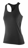 The Spiro S281F is a black sleeveless tank top featuring a racerback design.