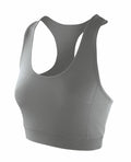 Spiro S282F racerback sports bra in gray on a white background.