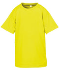 The Spiro S287J is a vibrant yellow T-shirt featuring short sleeves and a round neckline, showcased against a white background.