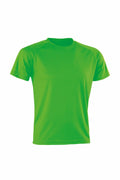 A Spiro S287X T-shirt in bright green features short sleeves on a clean white backdrop. It is designed with a round neck and offers a plain, smooth texture without any patterns or logos.