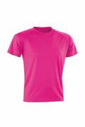 Product S287X by Spiro is a simple bright pink short-sleeve T-shirt featuring a round neckline, displayed against a white background, perfect for everyday casual wear.