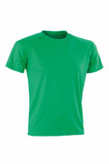 A plain green short-sleeve T-shirt under the brand Spiro, model S287X, is showcased against a white background.