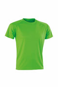 A plain bright green short-sleeve t-shirt, identified as S287X by Spiro, displayed on a white background. The shirt features a simple design with a round neckline made of soft fabric and is free from logos or additional designs.
