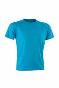 A Spiro S287X t-shirt featuring a plain turquoise color, short sleeves, and a round neckline, presented against a white backdrop. The fabric looks smooth and lightweight.