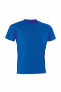 A Spiro S287X, plain blue t-shirt, displayed on a white background, featuring short sleeves and a round neckline.