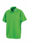 The Spiro S288X polo shirt, featuring a classic collar and three buttons, is shown against a plain white backdrop. This vibrant green shirt has short sleeves and offers a smooth texture, making it perfect for both casual and semi-formal occasions.