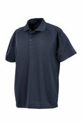 The Spiro S288X is a simple, dark blue polo shirt featuring short sleeves and a collared design with three buttons down the front, showcased against a plain white background.