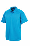 The Spiro S288X is a vibrant blue polo shirt, presented on a white background. It has short sleeves and a collar, with a three-button placket and offers a relaxed fit.