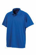 Introducing the Spiro S288X: a plain blue short-sleeve polo shirt featuring a collar and three buttons. The fabric is lightweight, and the shirt is showcased against a white background.