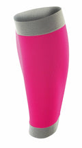A pink and gray Spiro S290X compression calf sleeve featuring ribbed cuffs.