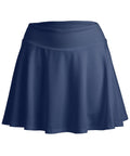 A plain, dark blue flared skirt from Skirts with a wide waistband, shown against a white background.