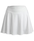 A plain white A-line skirt, knee-length with a wide waistband, shown against a white background.